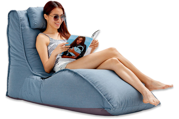 Avatar Lounger (with Headrest) Bean Bag in Atlantic Denim (In/Outdoor)