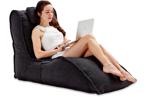 Avatar Lounger (with Headrest) Bean Bag in Black Sapphire (Indoor)