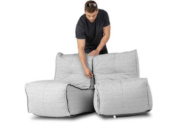 Twin Couch Bean Bag in Silverline (Easy-Clean, Pet-Friendly, In/Outdoor)