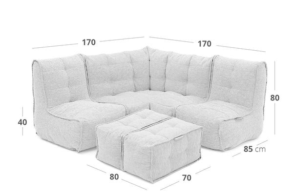 MOD 4 Corner Deluxe Bean Bags in Titanium Weave (Easy-Clean, Pet-Friendly, In/Outdoor)