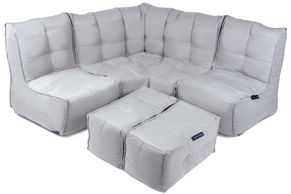 MOD 4 Corner Deluxe Bean Bags in Silverline (Easy-Clean, Pet-Friendly, In/Outdoor)