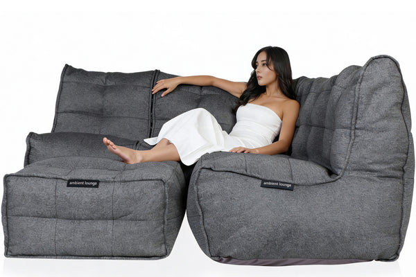 MOD 4 Corner Deluxe Bean Bags in Titanium Weave (Easy-Clean, Pet-Friendly, In/Outdoor)