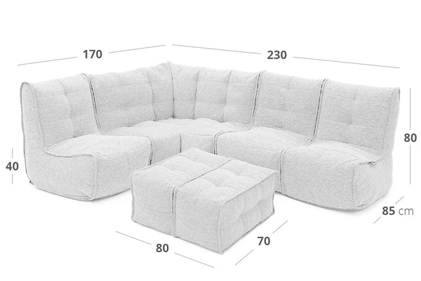 MOD 5 Living Lounge Bean Bags in Silverline (Easy-Clean, Pet-Friendly, In/Outdoor)