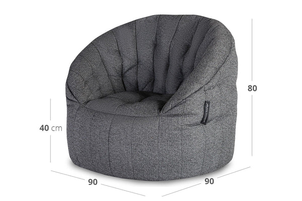 Butterfly Sofa Bean Bag in Titanium Weave (Easy-Clean, Pet-Friendly, In/Outdoor)