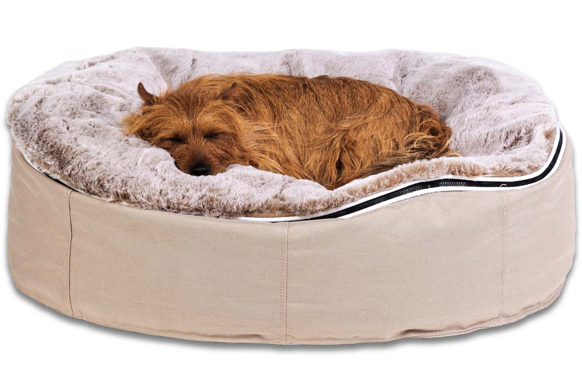 Luxury Beige Medium Dog Bed with Lush Faux Fur Dog Bed Singapore