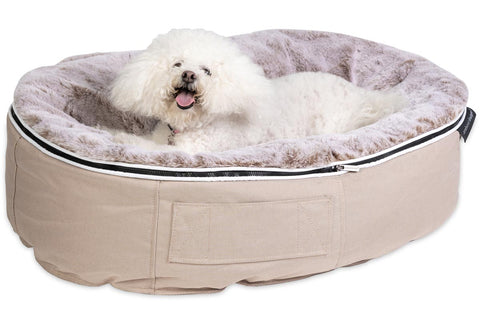 Pet Lounge Dog Bed in Cappuccino - Faux Fur - Small (In/Outdoor)