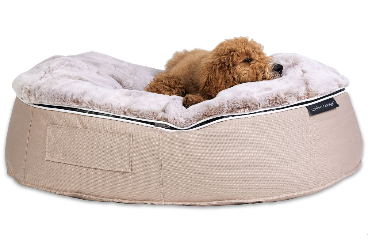 Luxury Beige Small Dog Bed with Lush Faux Fur | Dog Bed Singapore ...