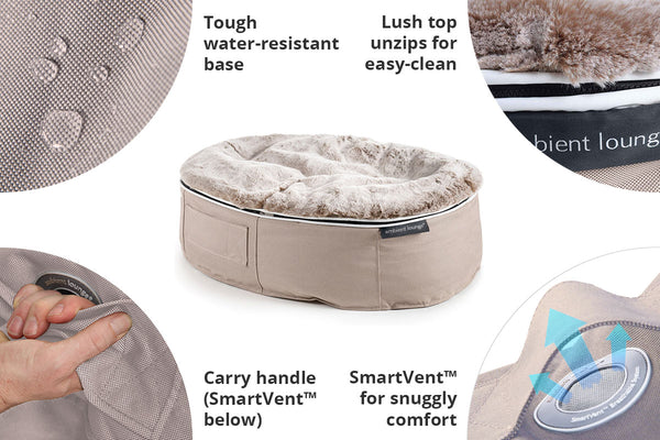 Pet Lounge Dog Bed in Cappuccino - Faux Fur - Large (Easy-Clean, Pet-Friendly, In/Outdoor)