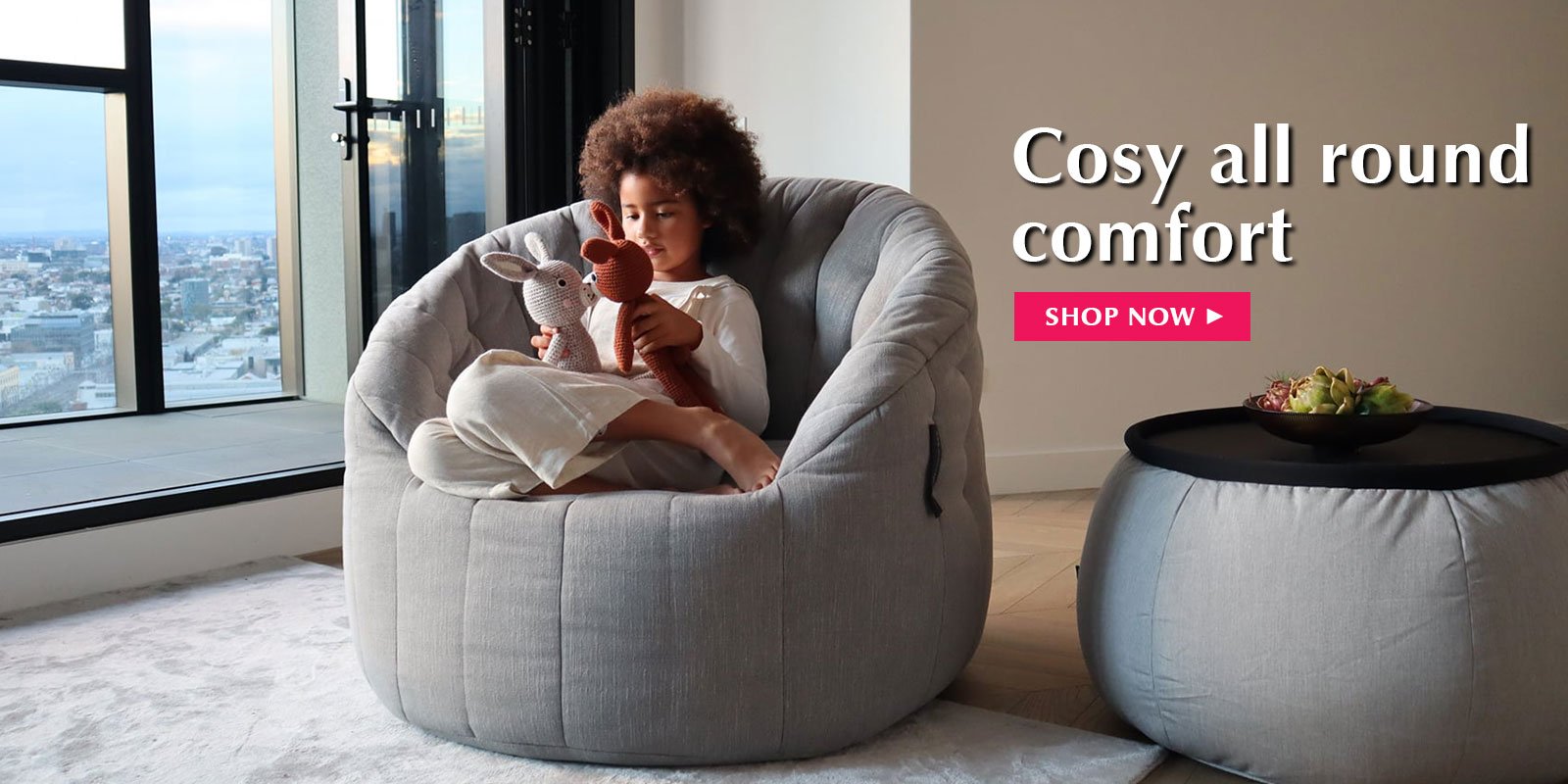 Cuddle up to Butterfly Sofa and Versa Table for cosy all round comfort.